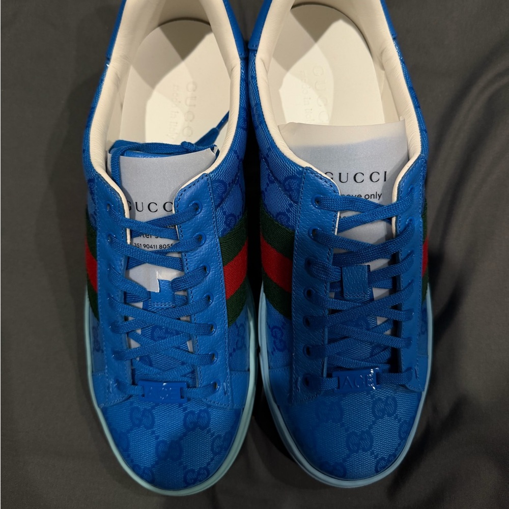 Gucci Blue Sneakers with Red and Green Web Stripe with box